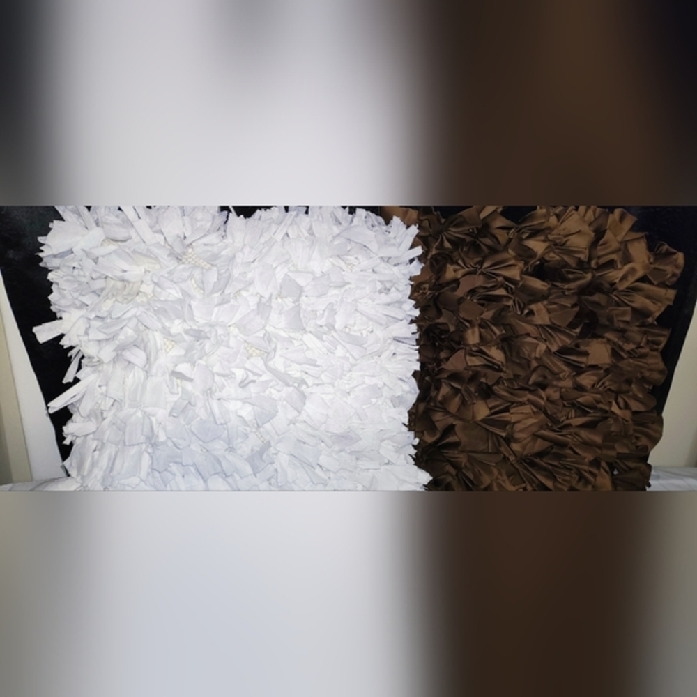 White‎ and Brown Textured Decorative Accent Throw Pillows